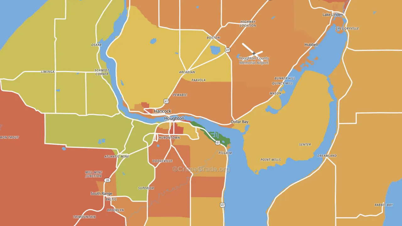 Houghton County, MI Map of Theft Rates