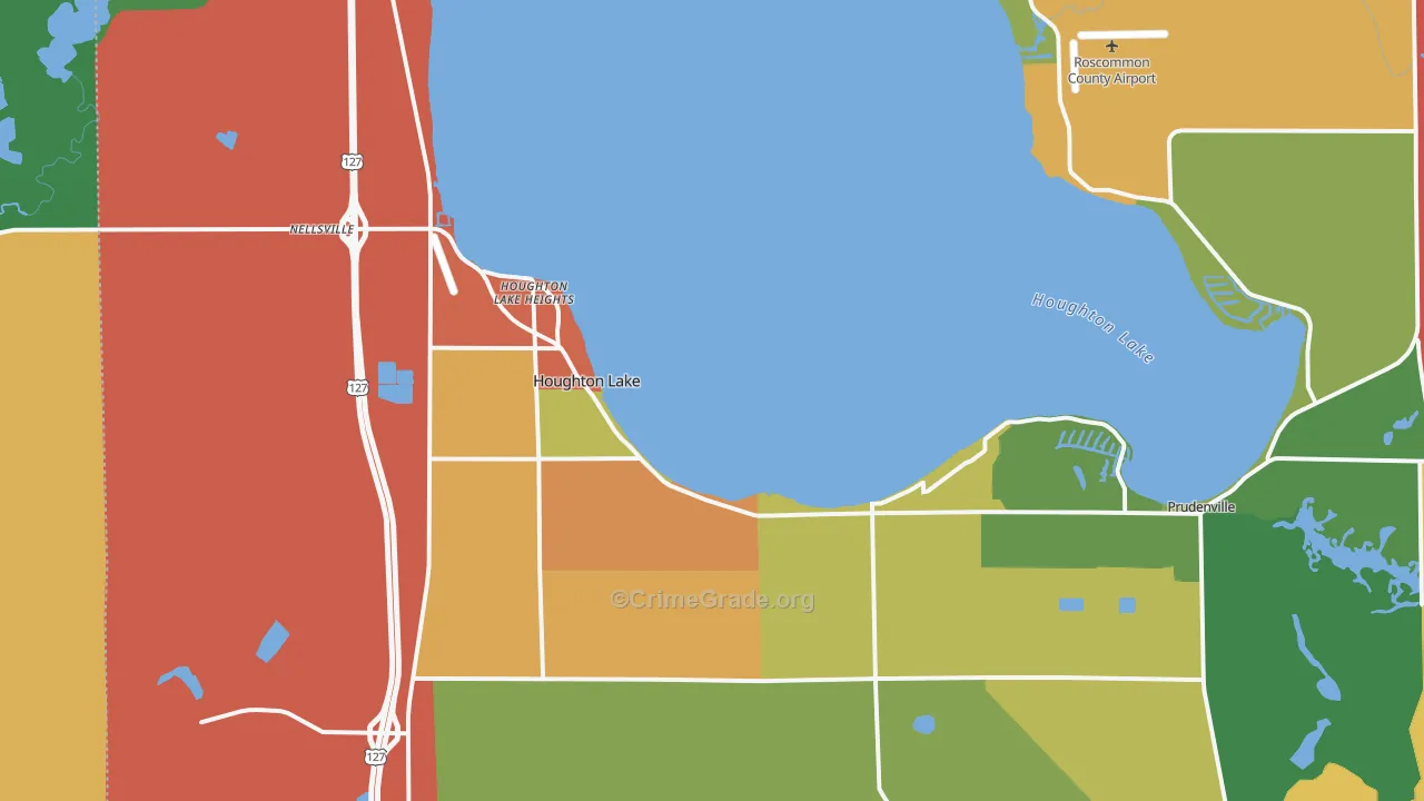 Houghton Lake, MI Map of Theft Rates