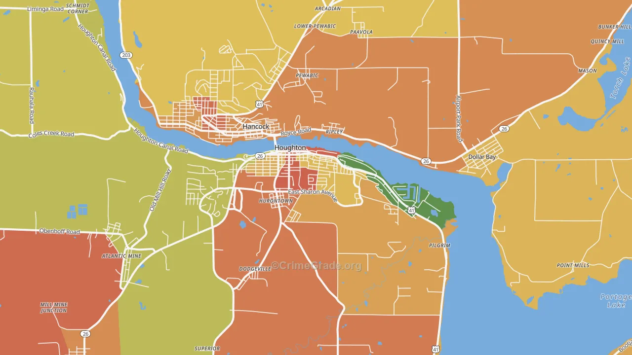 Houghton, MI Map of Theft Rates