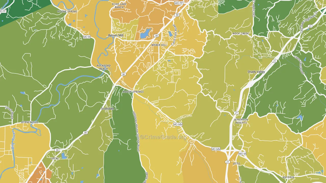 House Springs, MO Map of Theft Rates