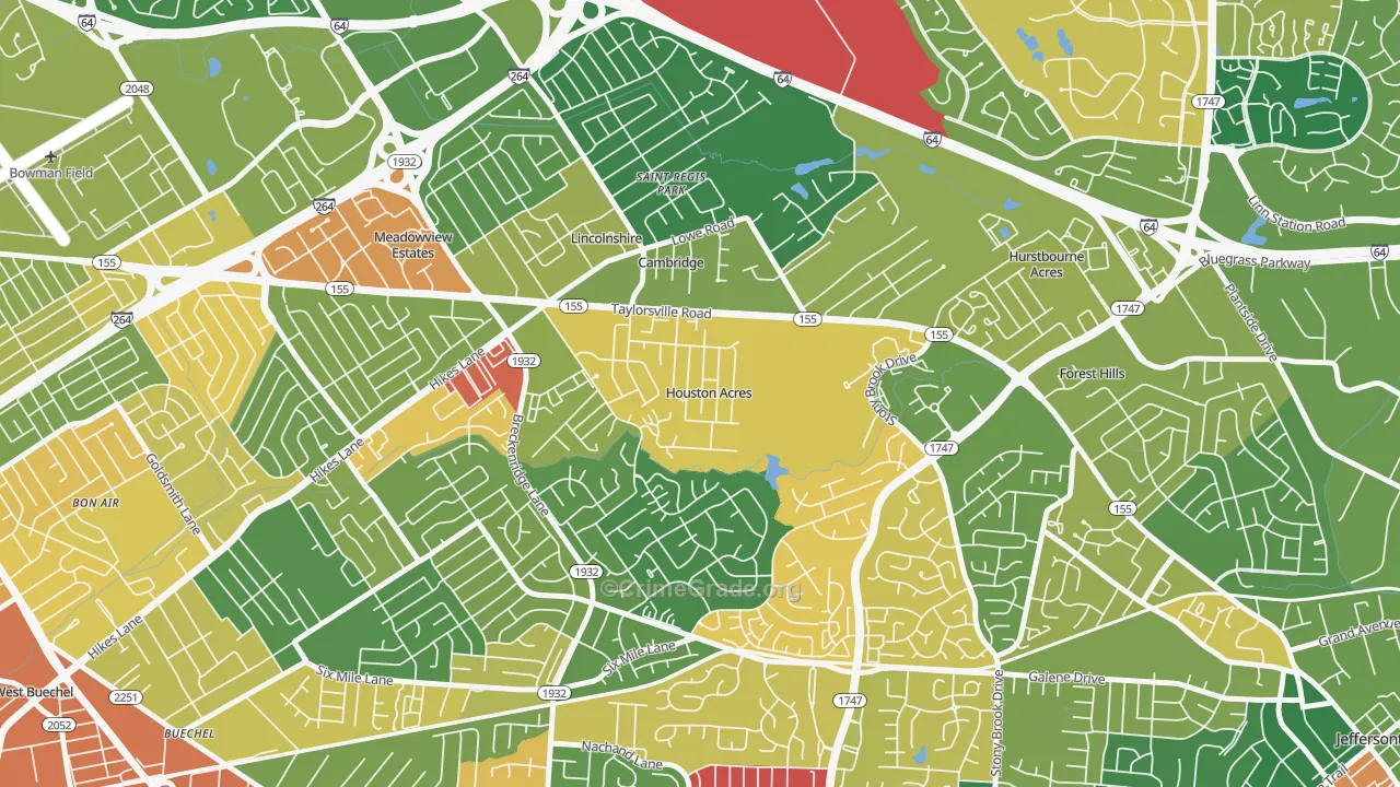 Houston Acres, KY Map of Theft Rates