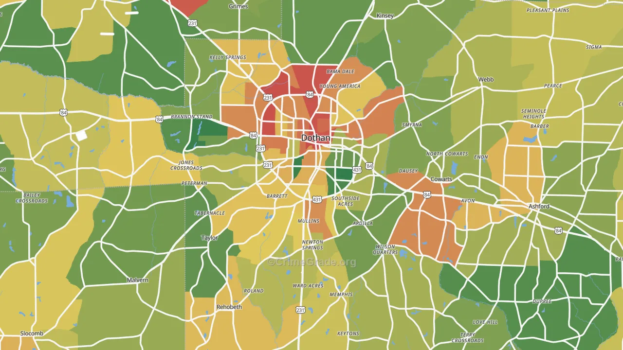 Houston County, AL Map of Theft Rates
