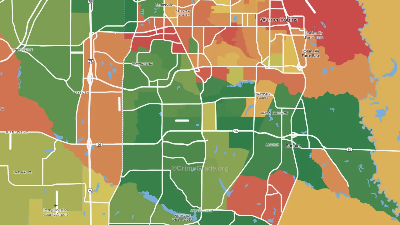 Houston County, GA Map of Theft Rates