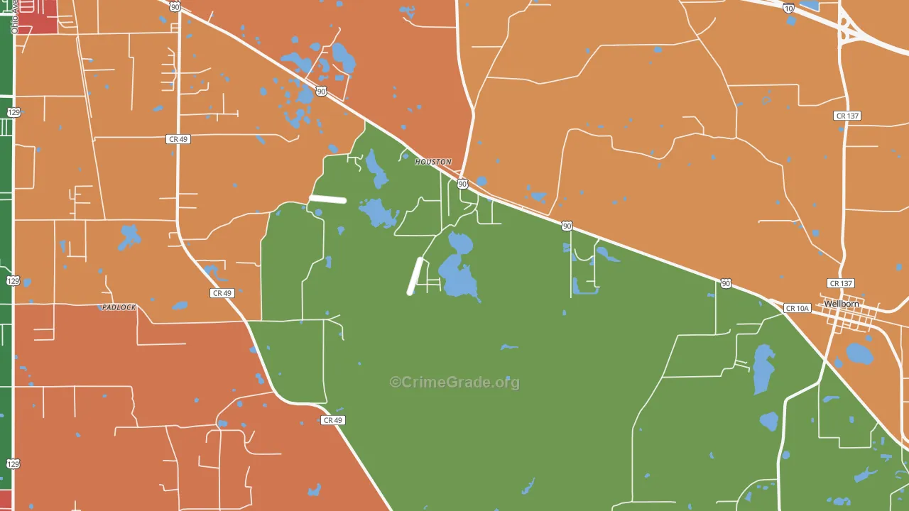 Houston, FL Map of Theft Rates