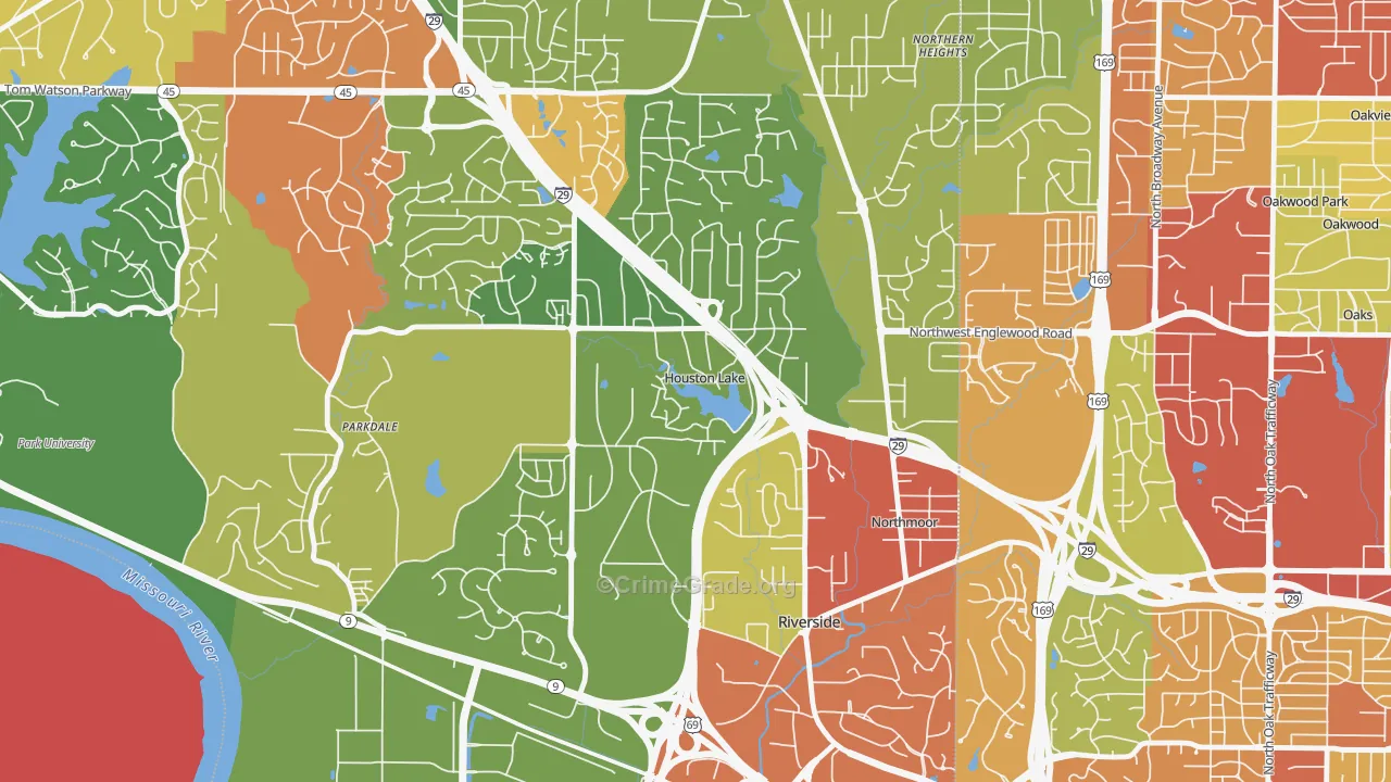 Houston Lake, MO Map of Theft Rates