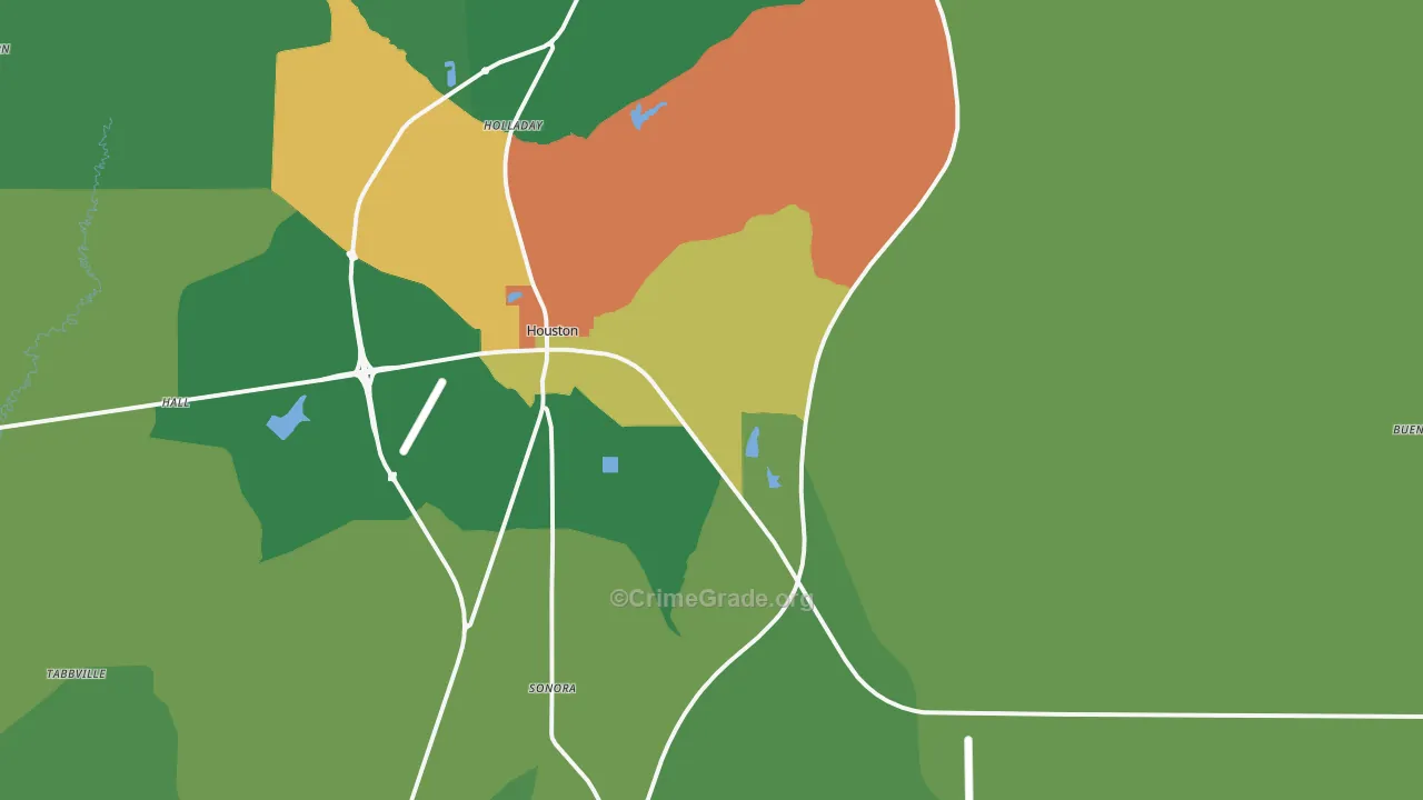 Houston, MS Map of Theft Rates