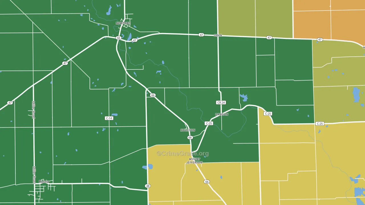 Houston, OH Map of Theft Rates