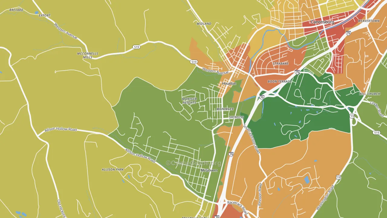 Houston, PA Map of Theft Rates