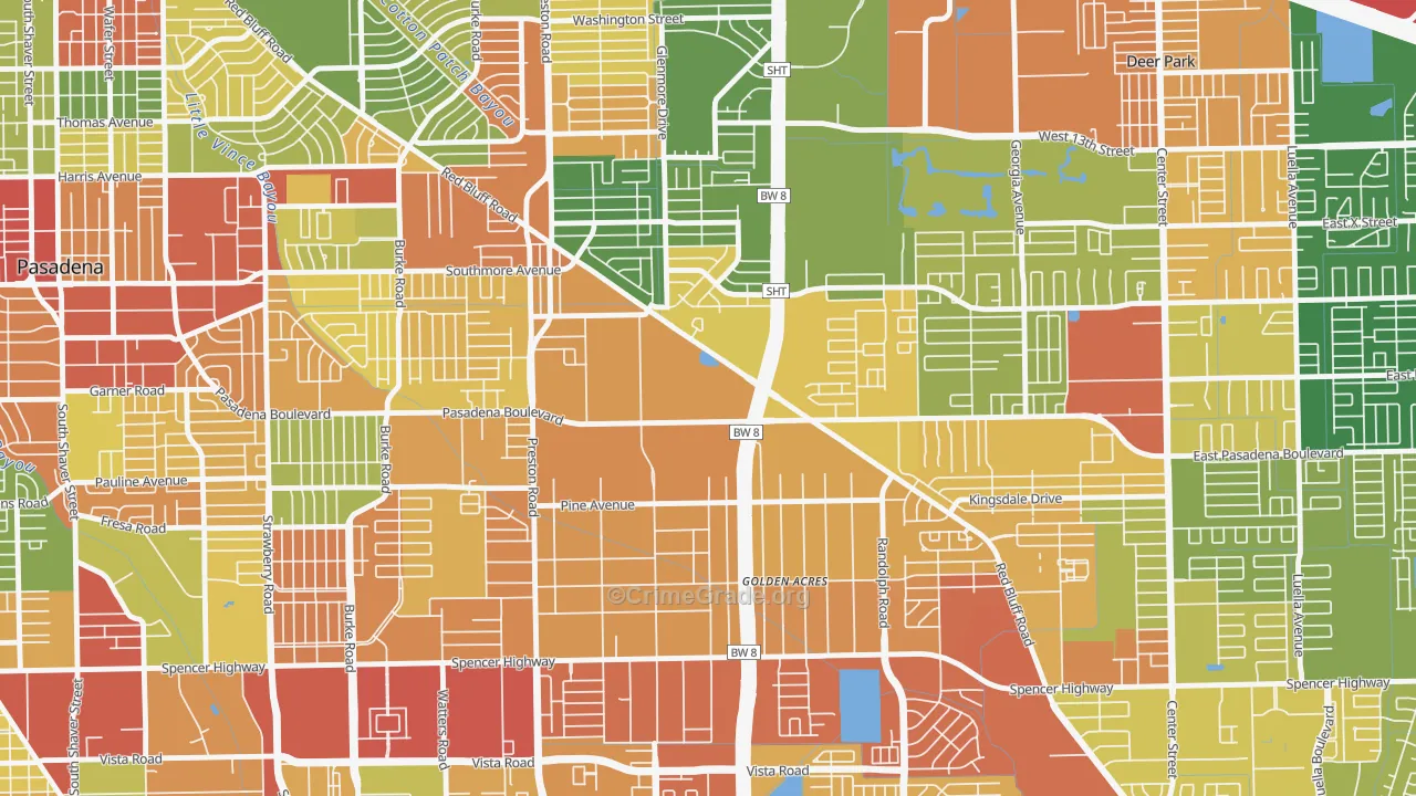 Houston Suburban Homes, Pasadena, TX Map of Theft Rates