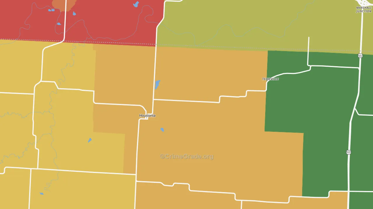 Houstonia, MO Map of Theft Rates