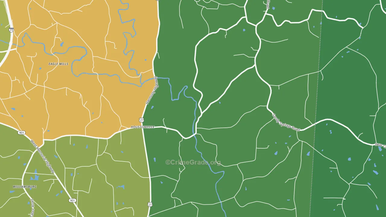 Houstonville, NC Map of Theft Rates