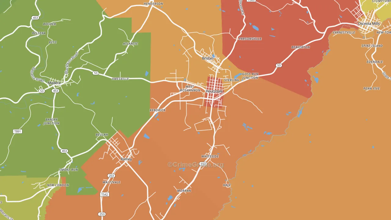 Houtzdale, PA Map of Theft Rates