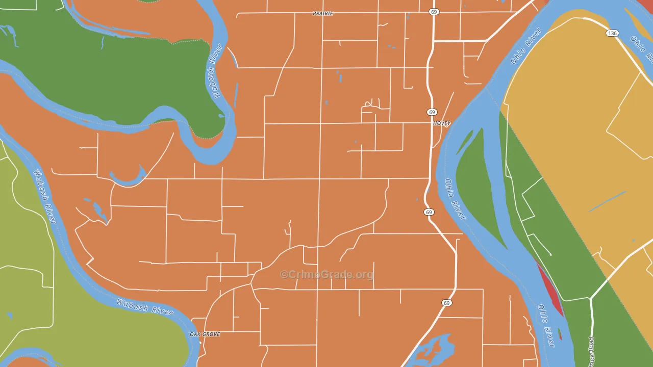 Hovey, IN Map of Theft Rates