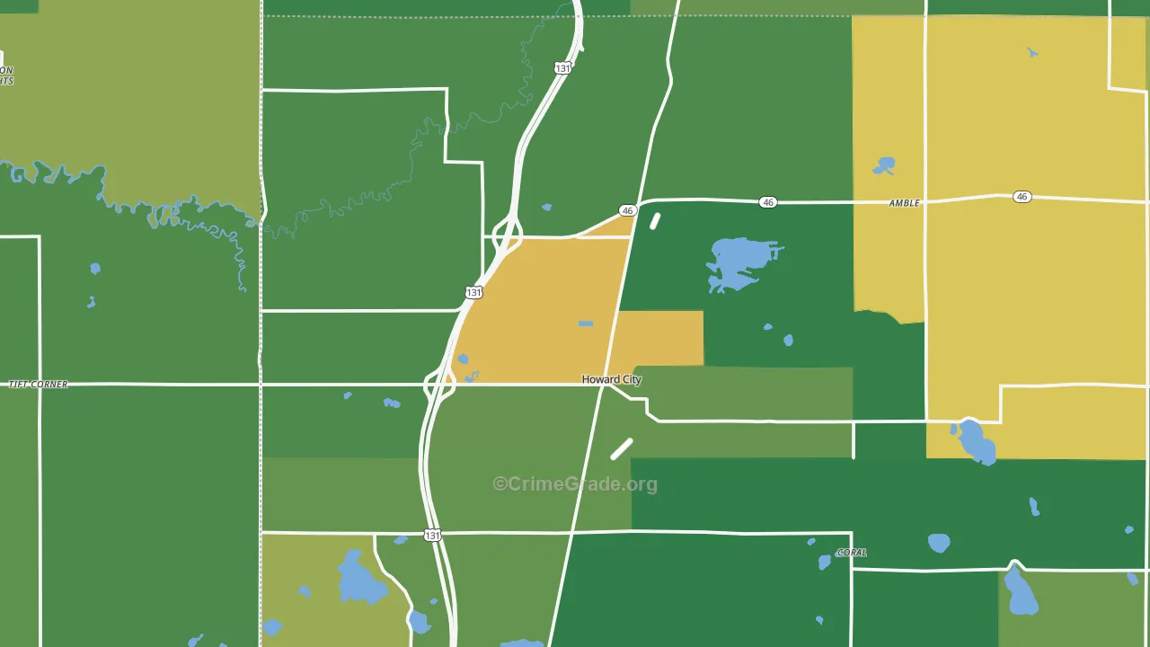 Howard City, MI Map of Theft Rates