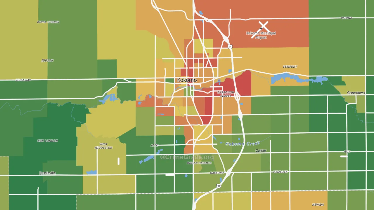 Howard County, IN Map of Theft Rates
