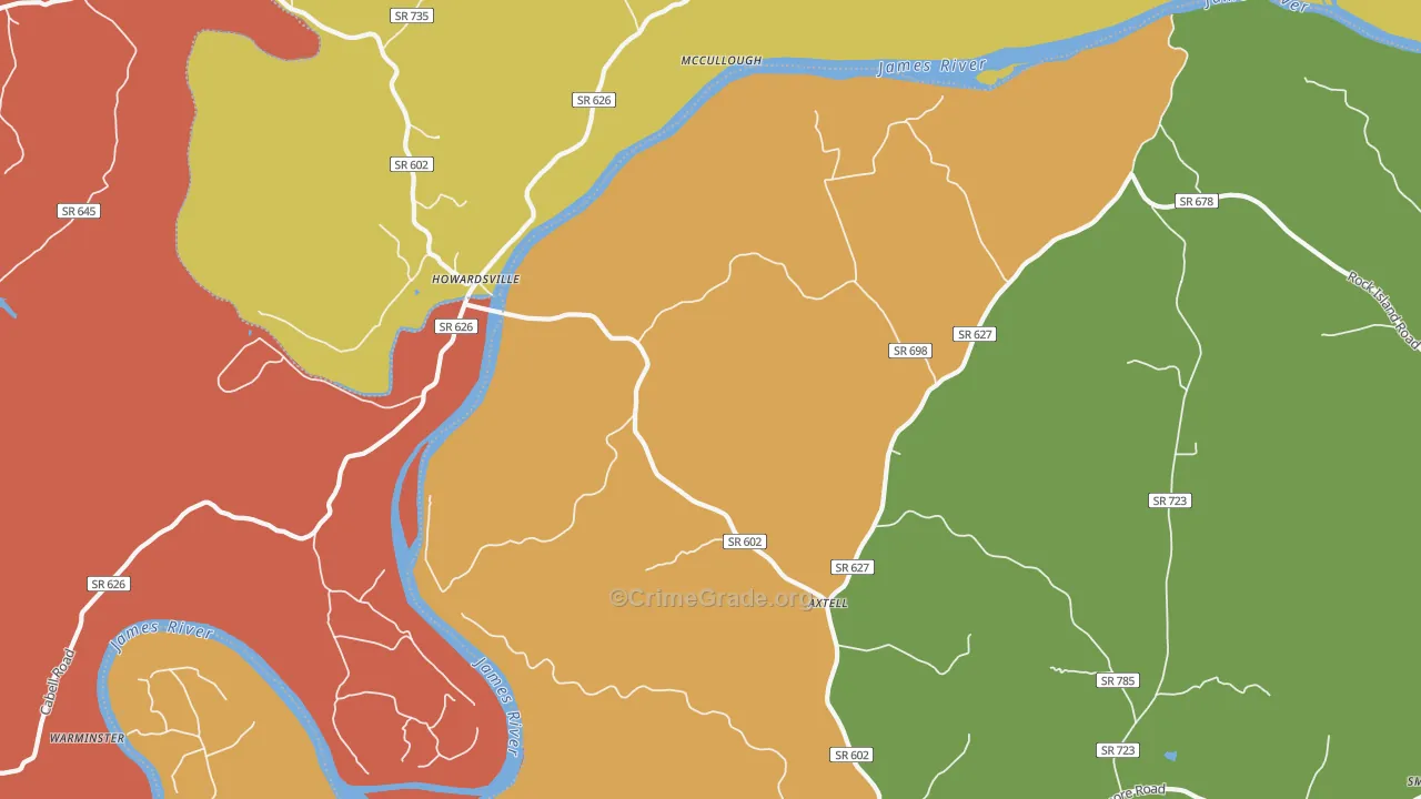 Howardsville, VA Map of Theft Rates