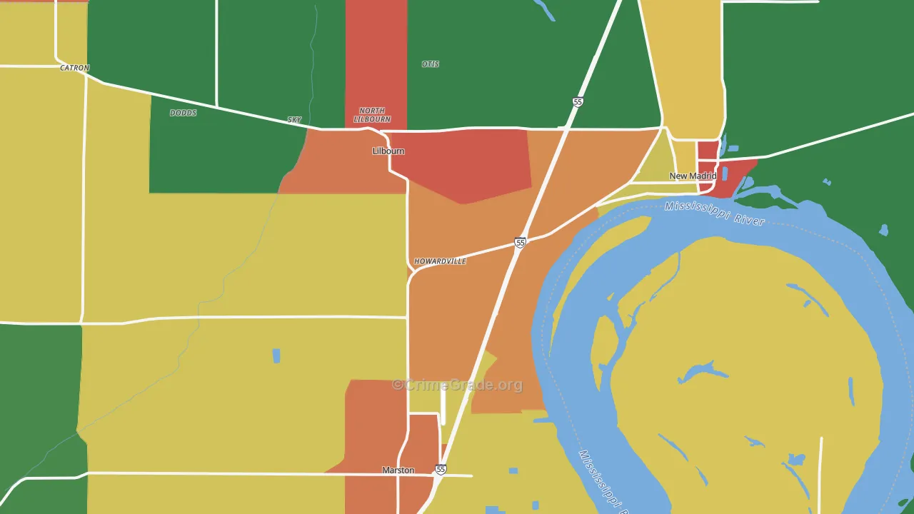 Howardville, MO Map of Theft Rates