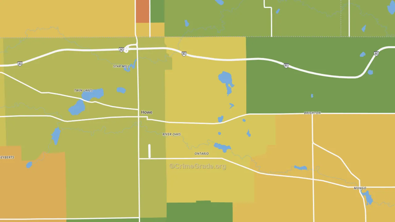 Howe, IN Map of Theft Rates