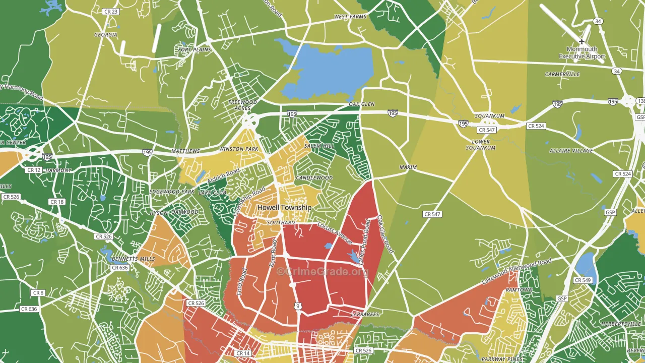 Howell, NJ Map of Theft Rates