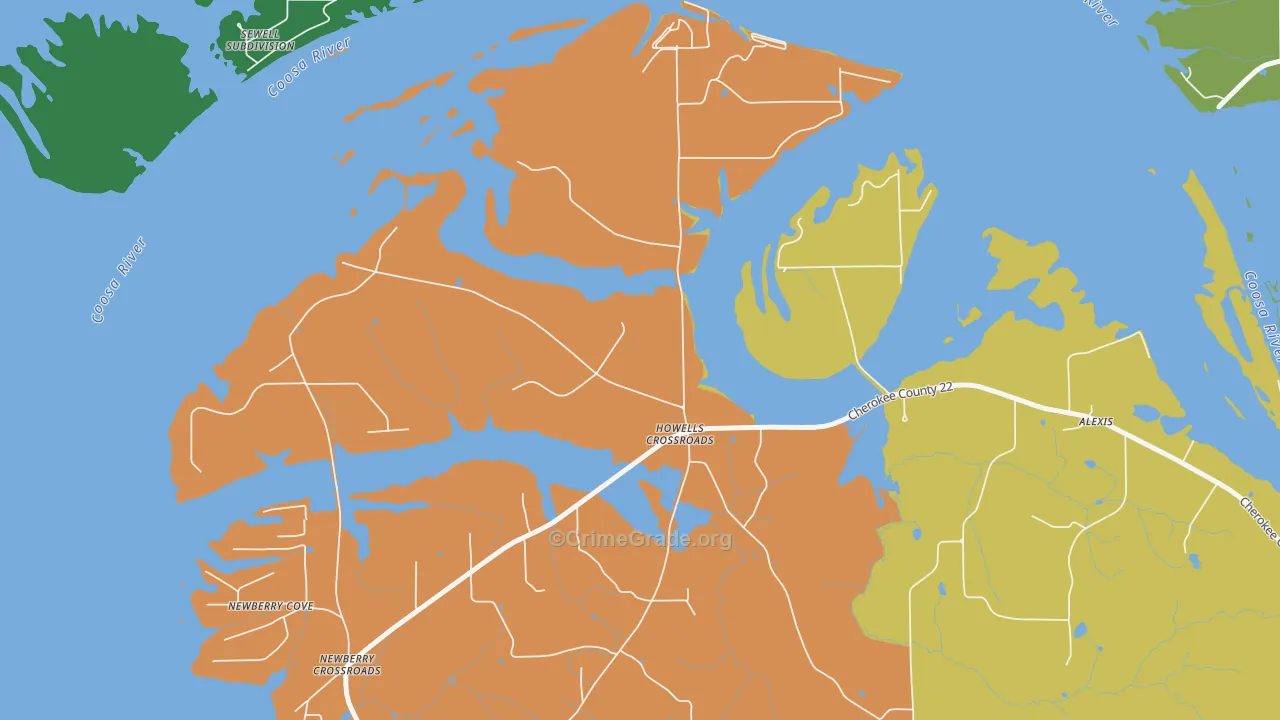 Howells Crossroads, AL Map of Theft Rates