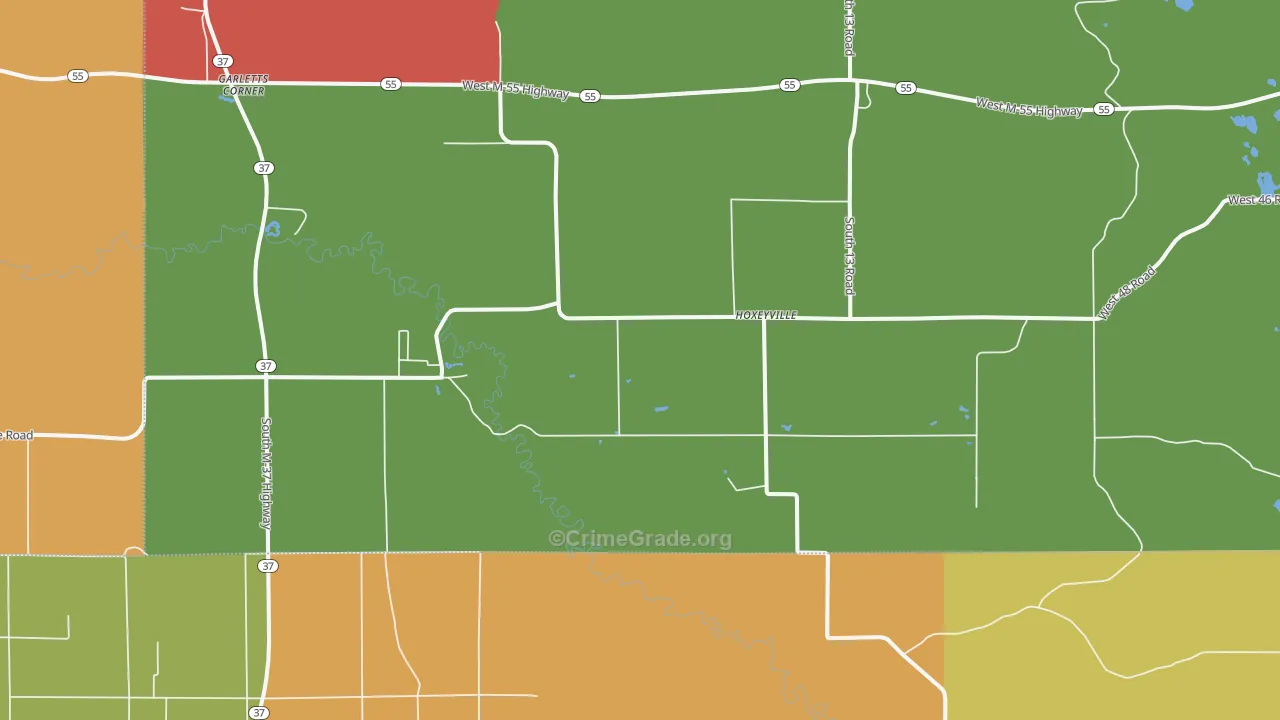 Hoxeyville, MI Map of Theft Rates