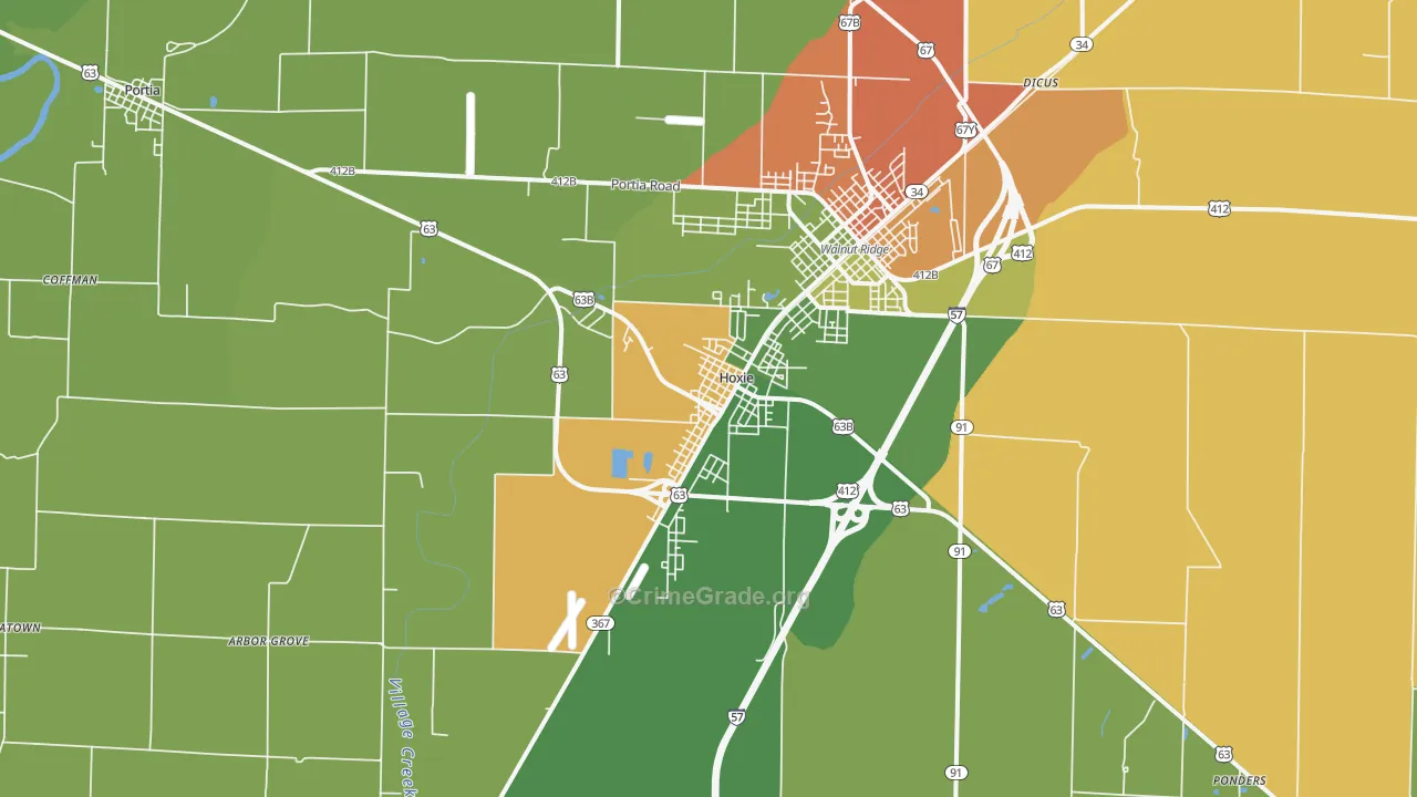 Hoxie, AR Map of Theft Rates
