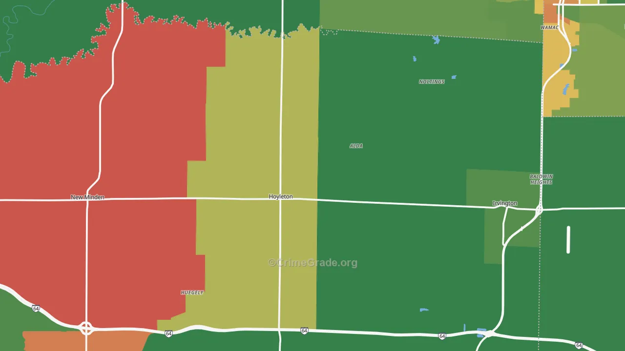 Hoyleton, IL Map of Theft Rates