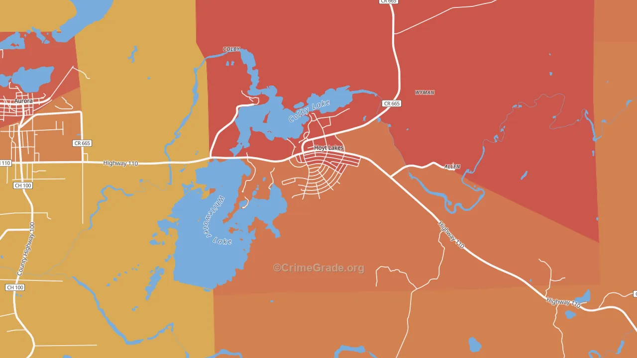 Hoyt Lakes, MN Map of Theft Rates
