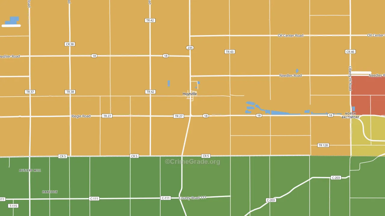 Hoytville, OH Map of Theft Rates