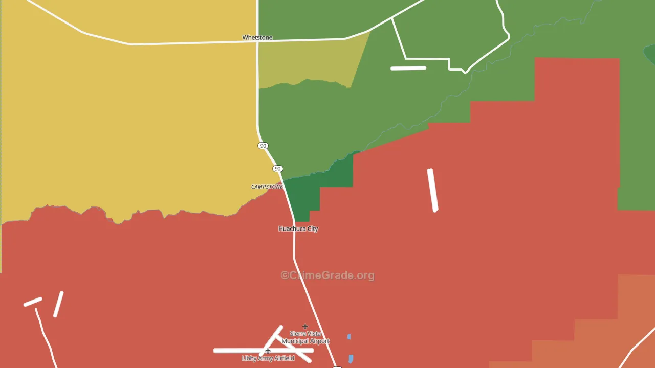 Huachuca City, AZ Map of Theft Rates