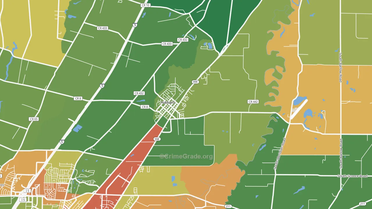 Hubbard, OR Map of Theft Rates