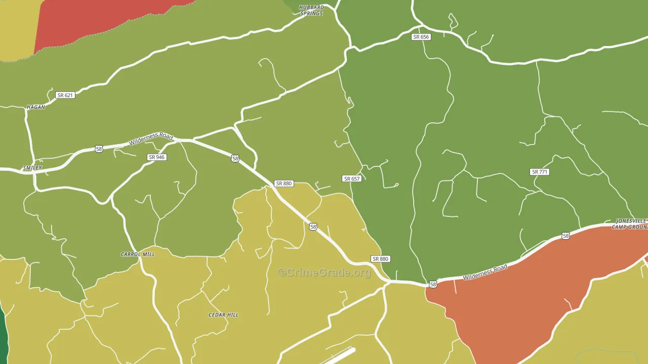 Hubbard Springs, VA Map of Theft Rates