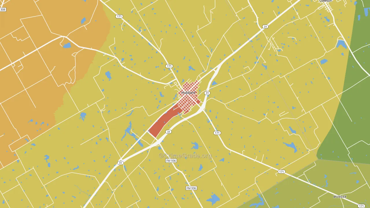 Hubbard, TX Map of Theft Rates