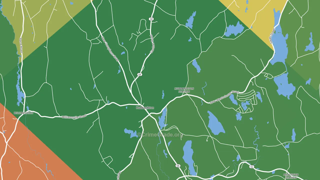 Hubbardston, MA Map of Theft Rates