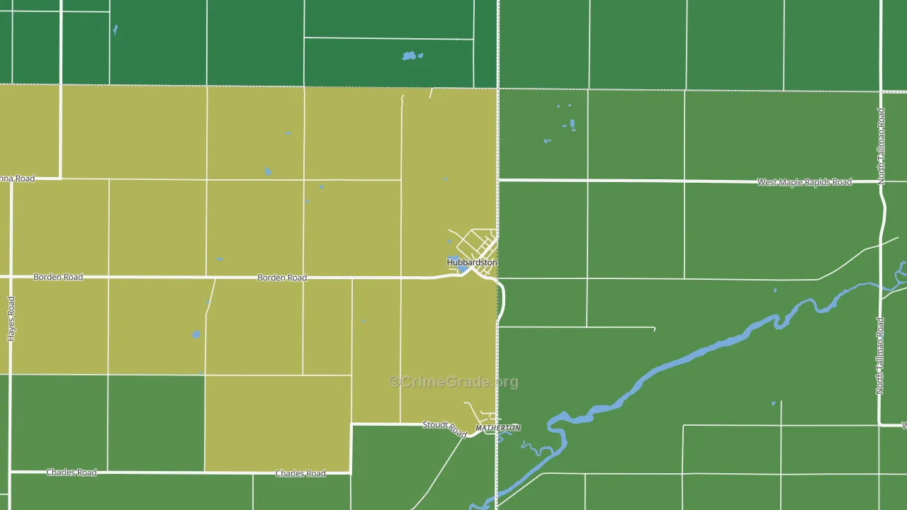 Hubbardston, MI Map of Theft Rates
