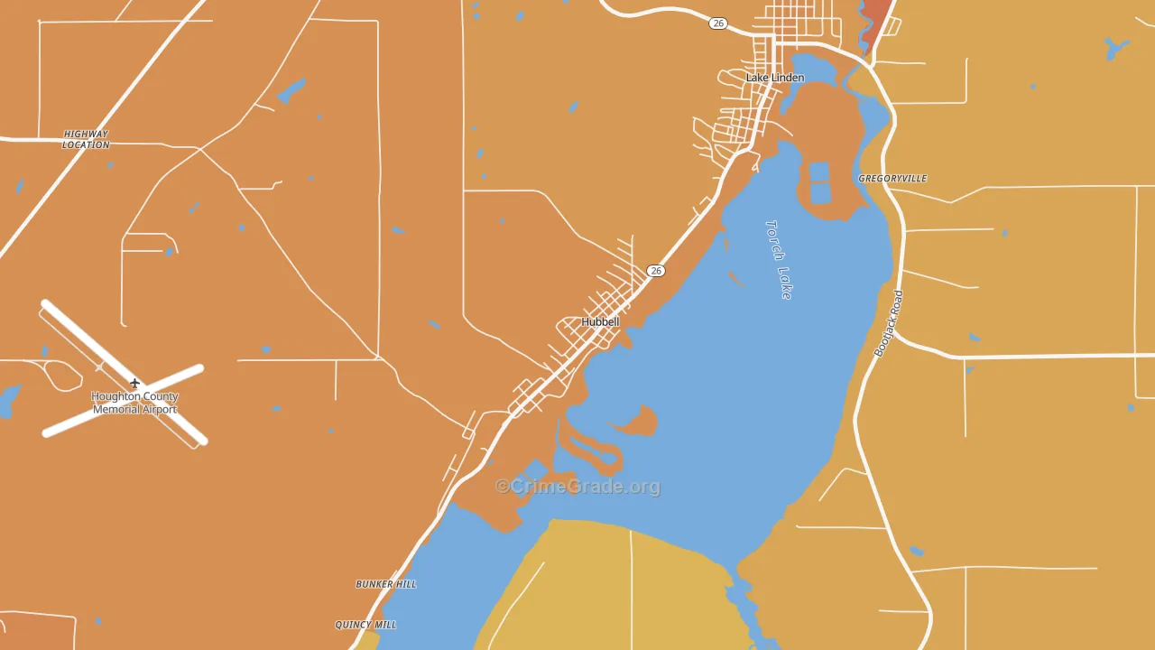 Hubbell, MI Map of Theft Rates