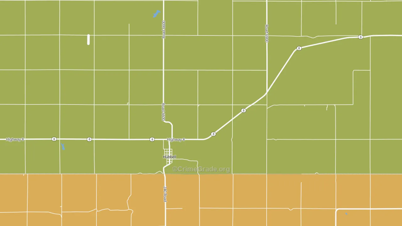 Hubbell, NE Map of Theft Rates