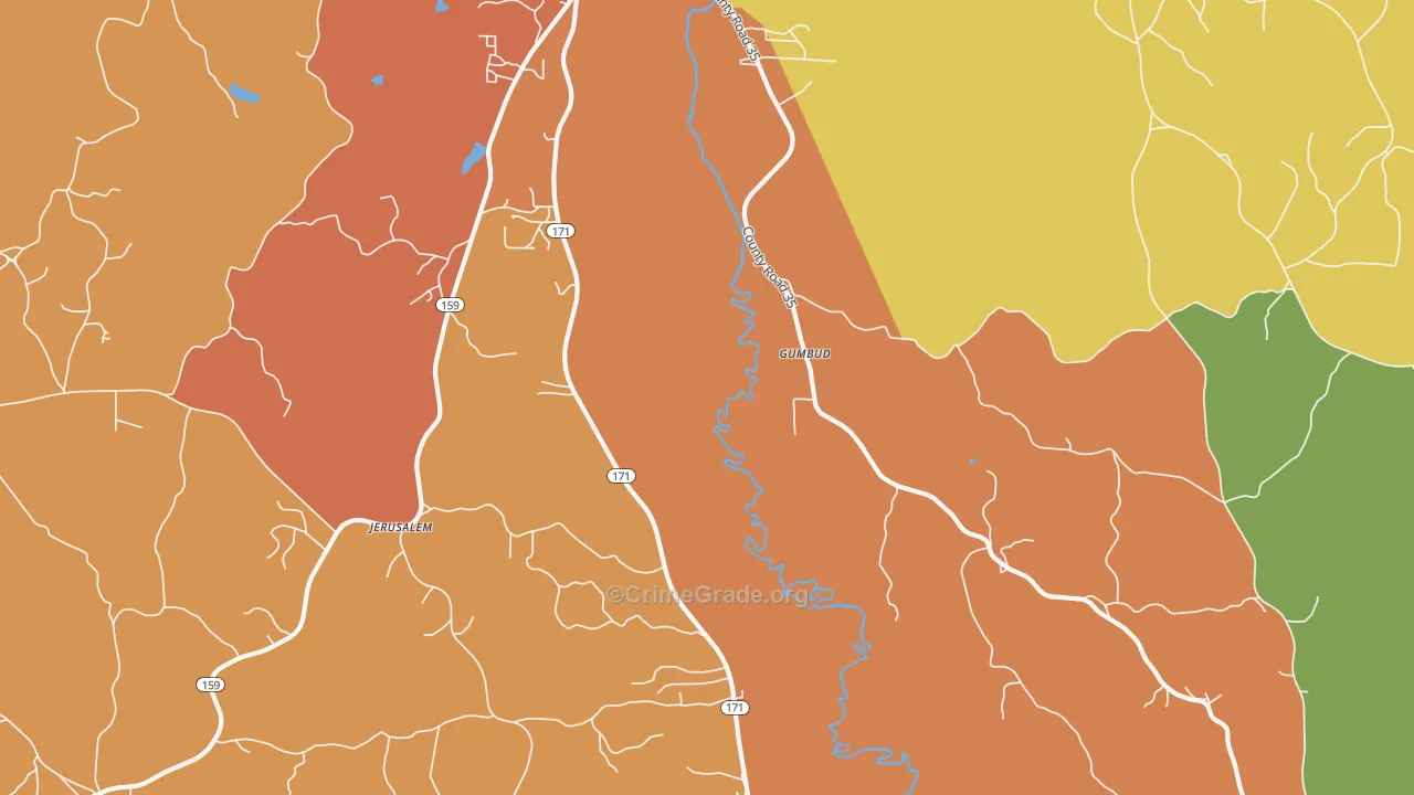 Hubbertville, AL Map of Theft Rates