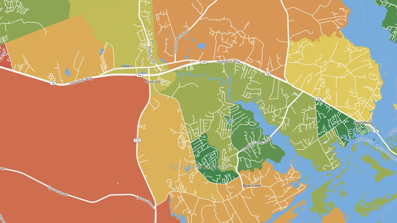 Hubert, NC Map of Theft Rates
