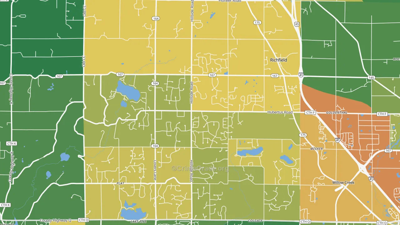 Hubertus, WI Map of Theft Rates