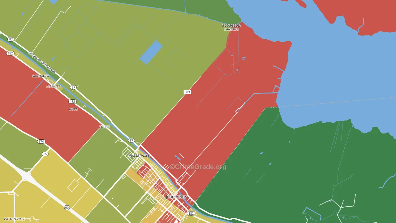 Hubertville, LA Map of Theft Rates
