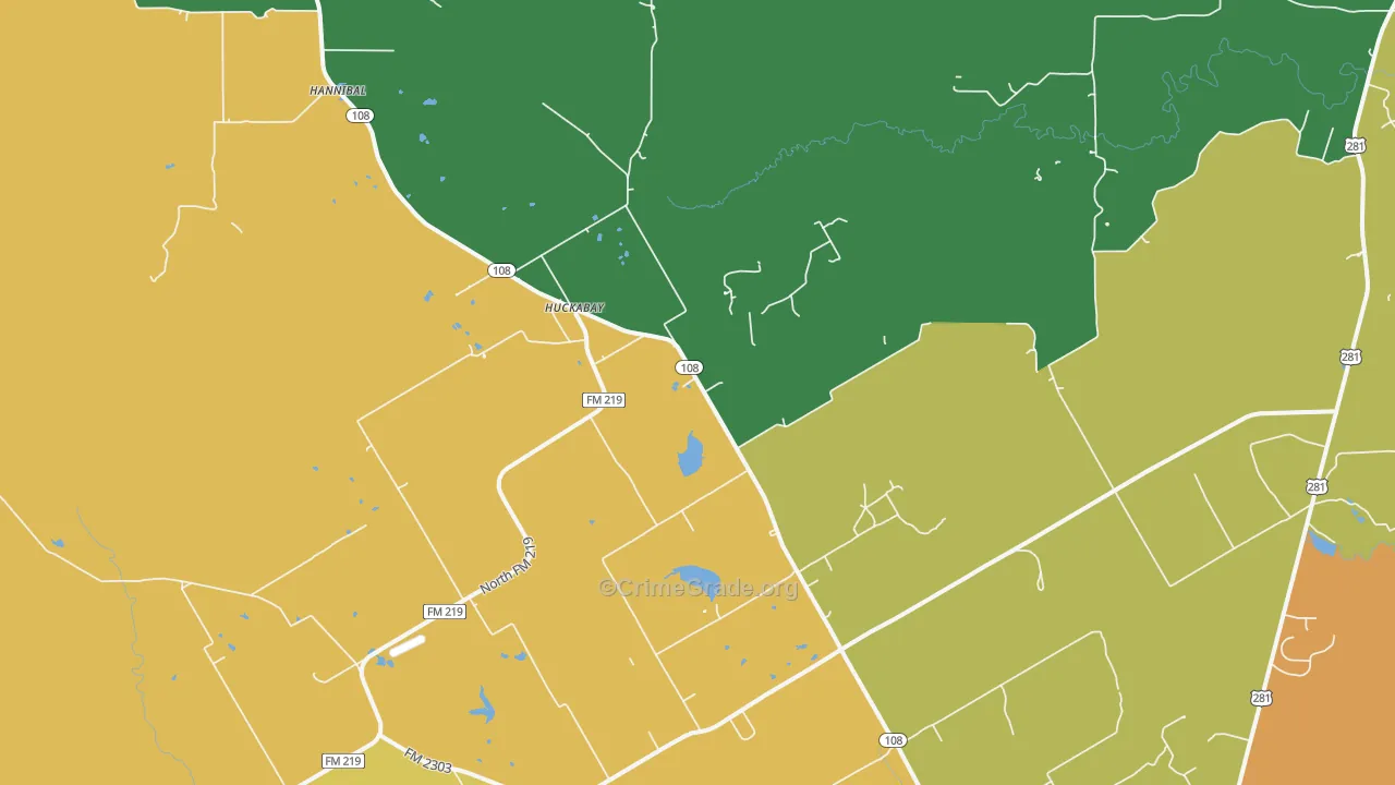 Huckabay, TX Map of Theft Rates