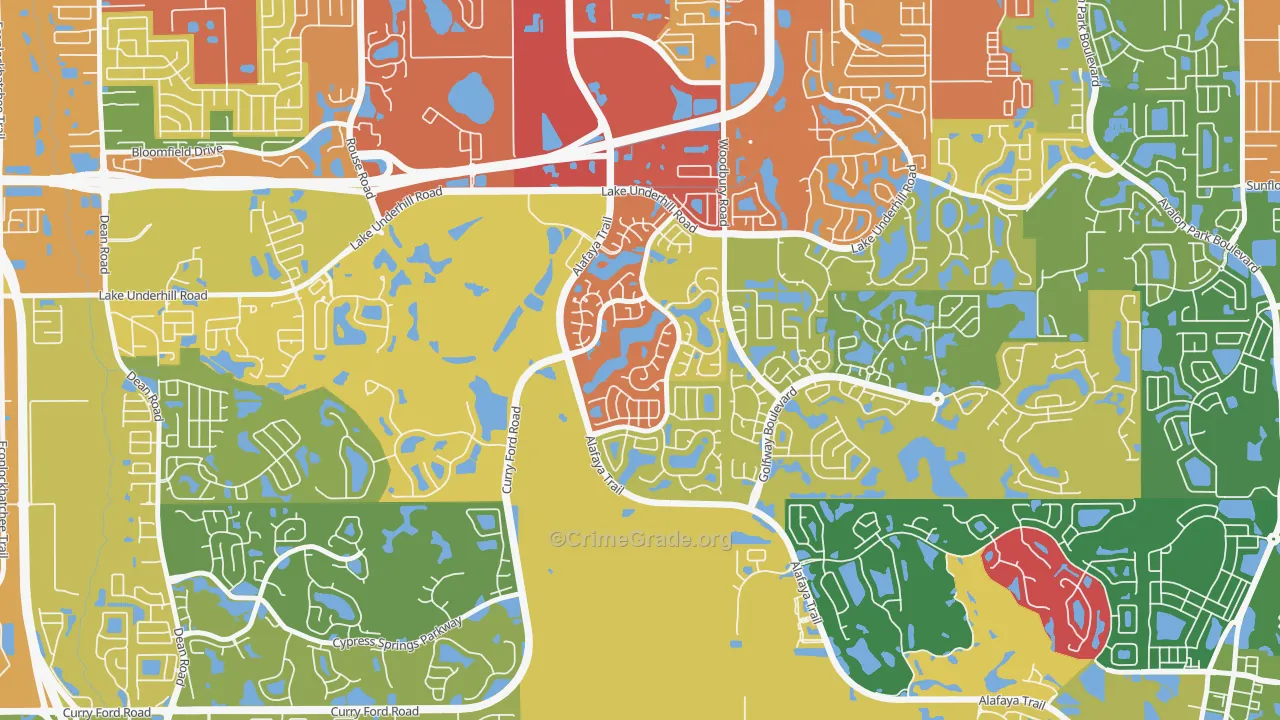 Huckleberry Fields, Alafaya, FL Map of Theft Rates