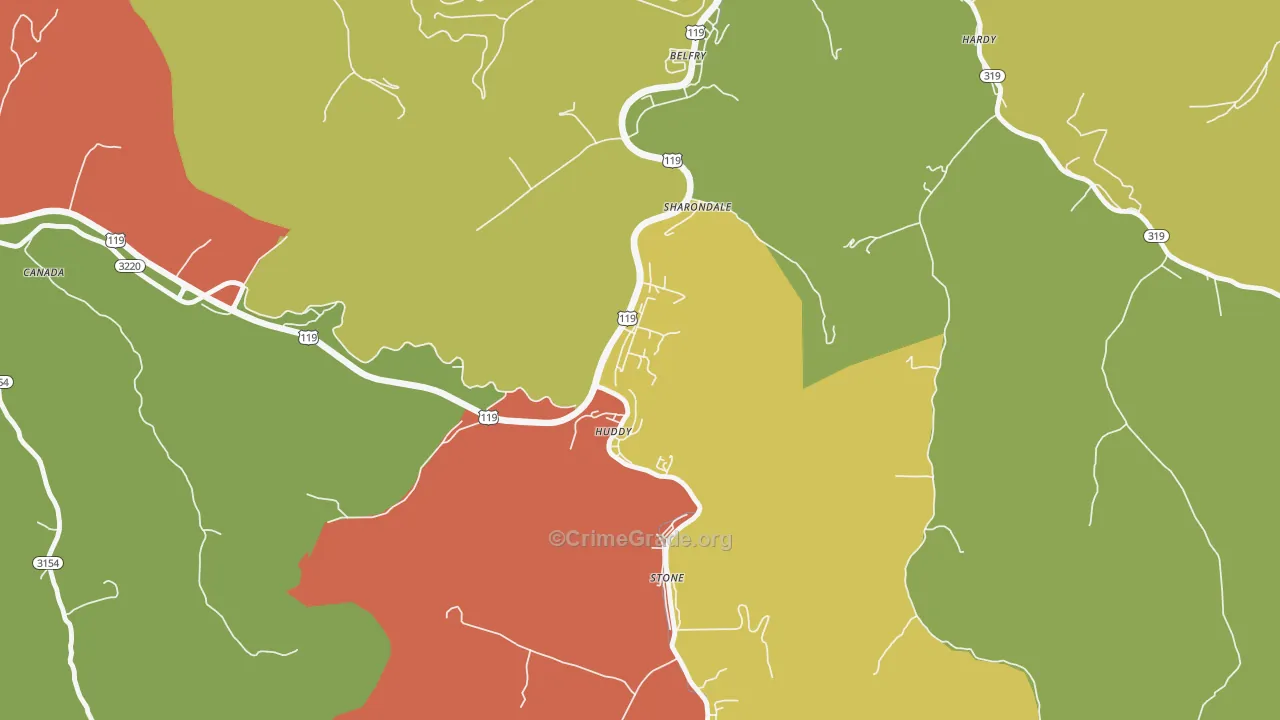 Huddy, KY Map of Theft Rates