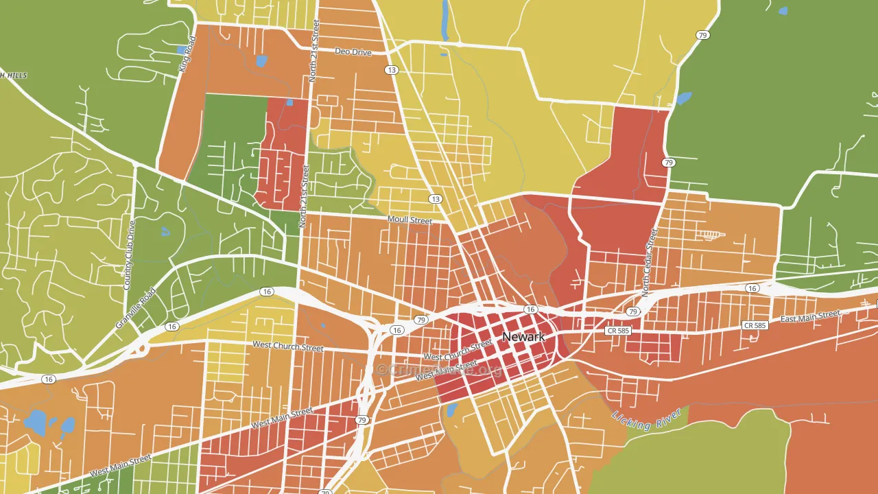 Hudson Avenue Historic District, Newark, OH Map of Theft Rates