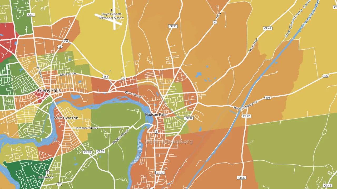 Hudson Falls, NY Map of Theft Rates