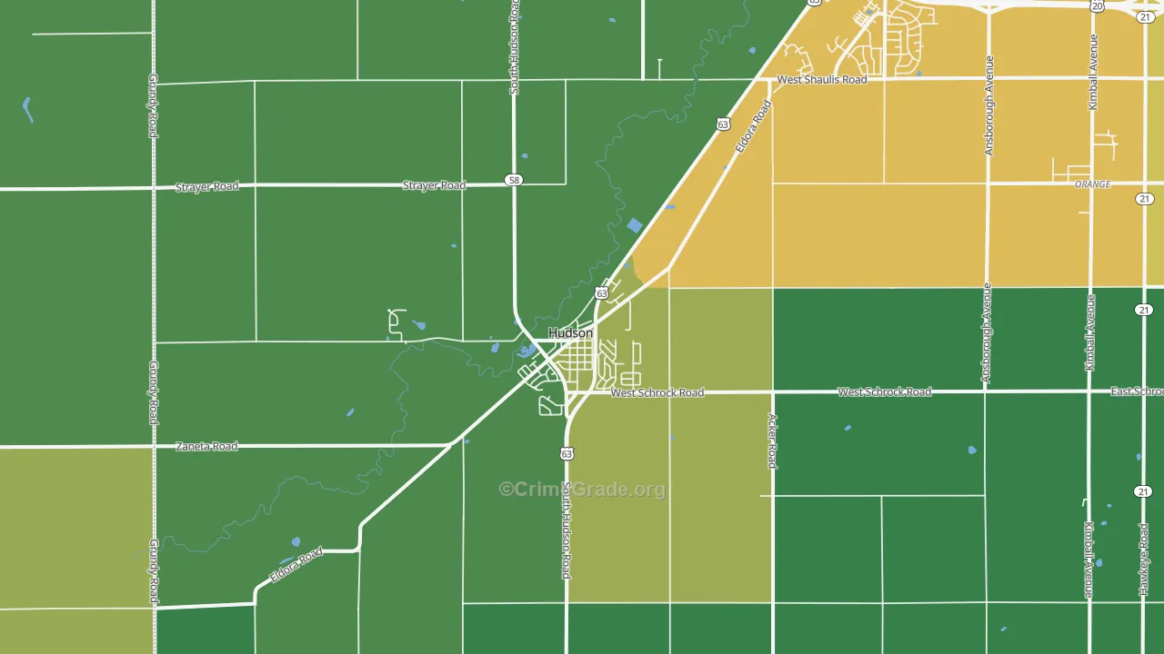 Hudson, IA Map of Theft Rates