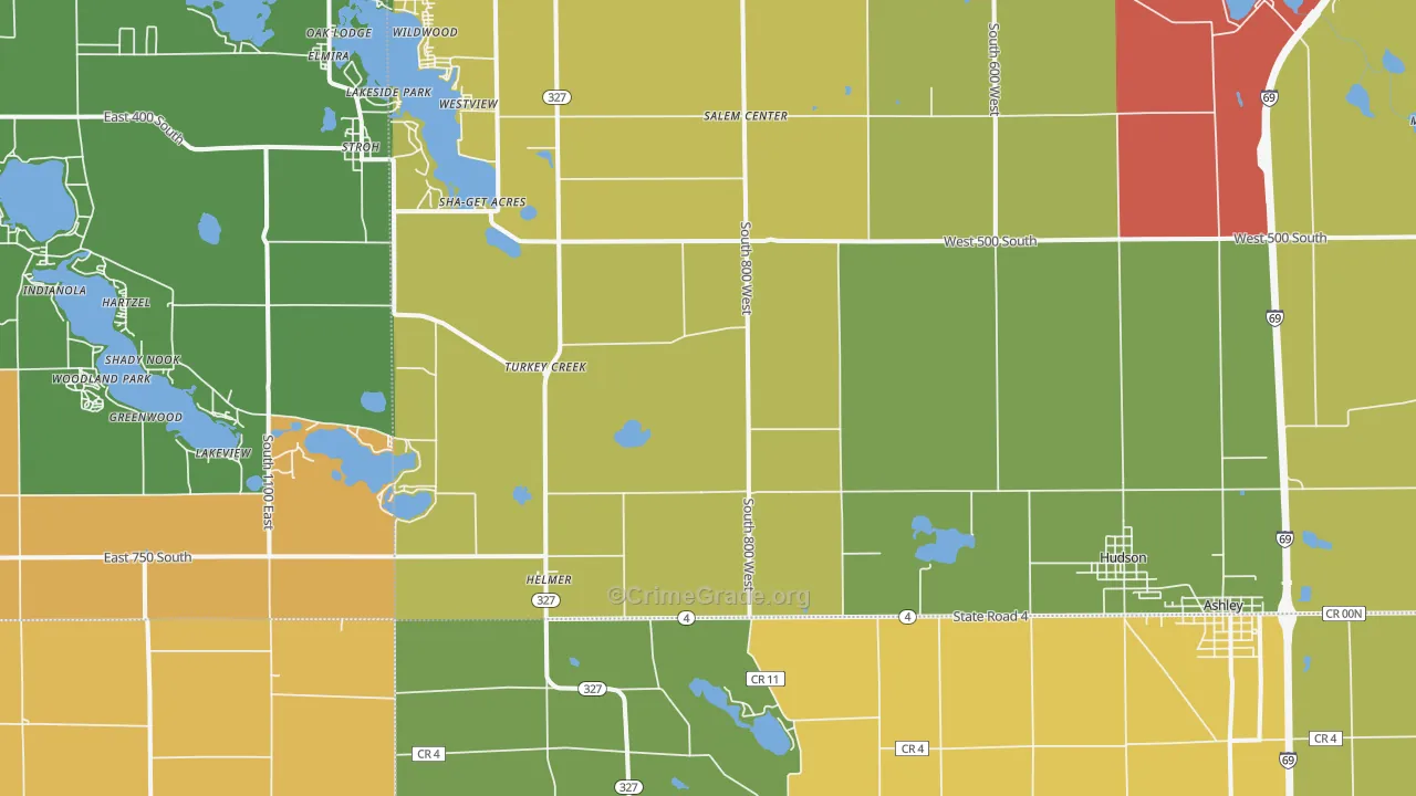 Hudson, IN Map of Theft Rates