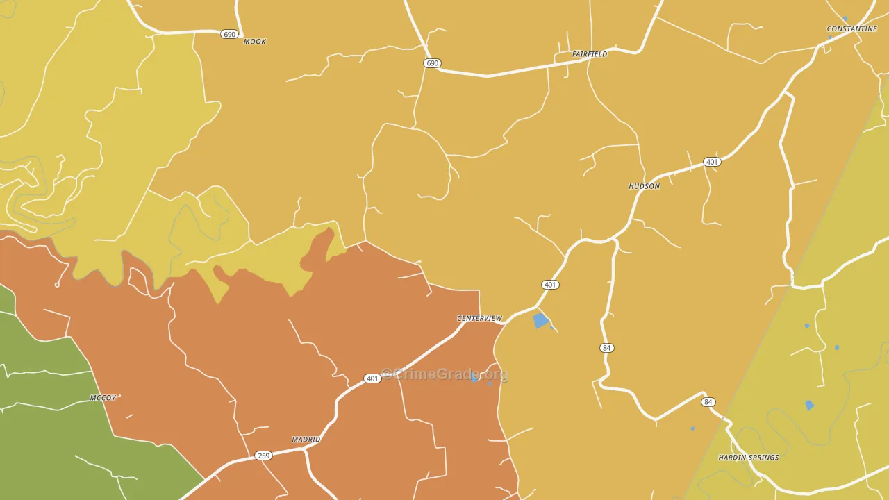 Hudson, KY Map of Theft Rates
