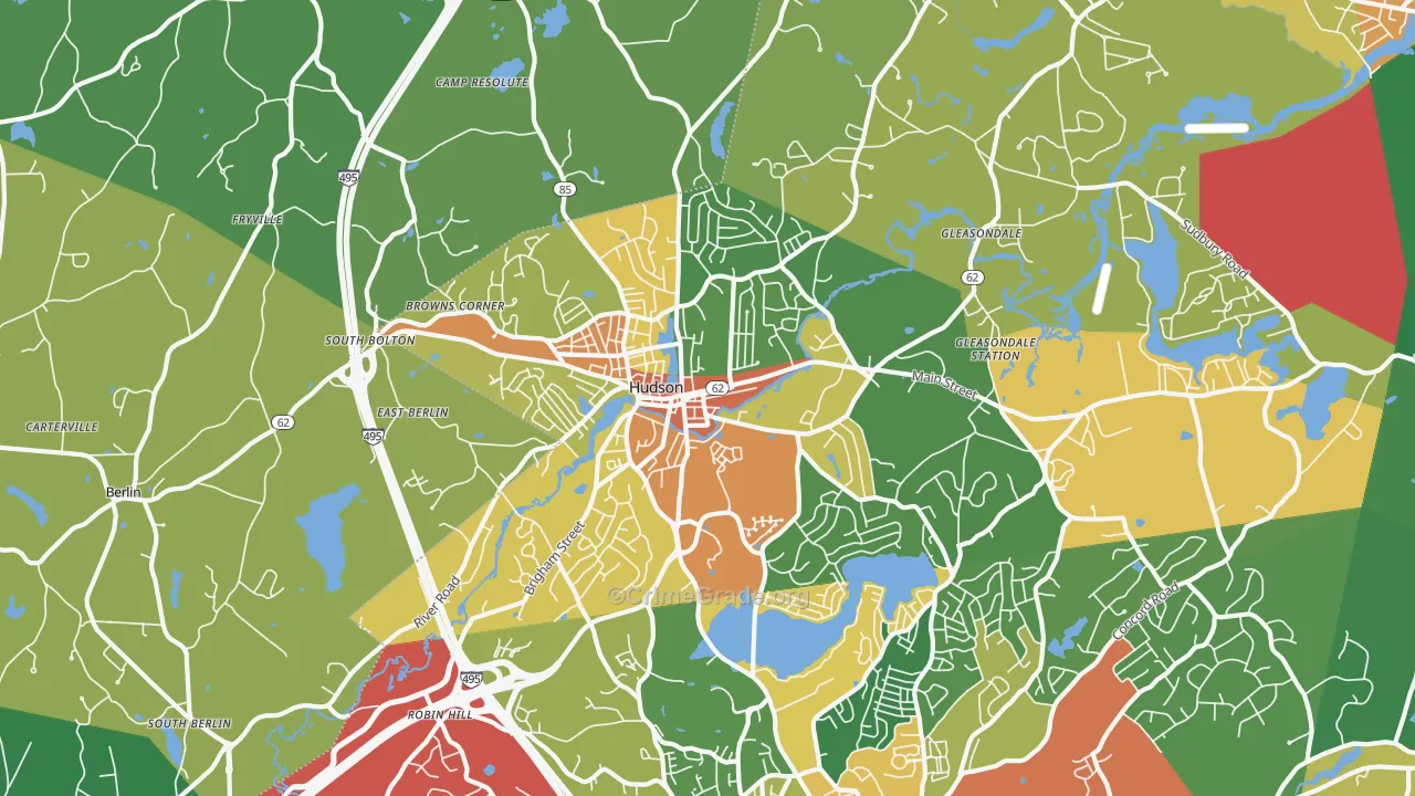 Hudson, MA Map of Theft Rates
